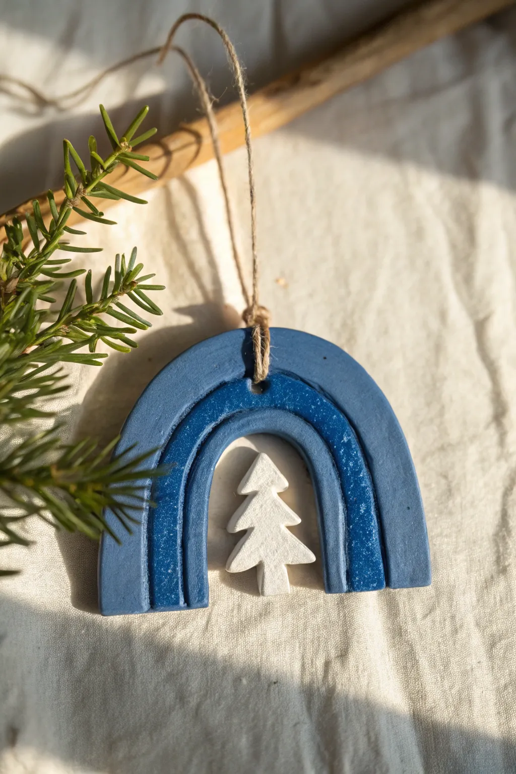 Easy negative-space clay ornament in bold terracotta, minimalist Scandinavian-boho holiday charm.
