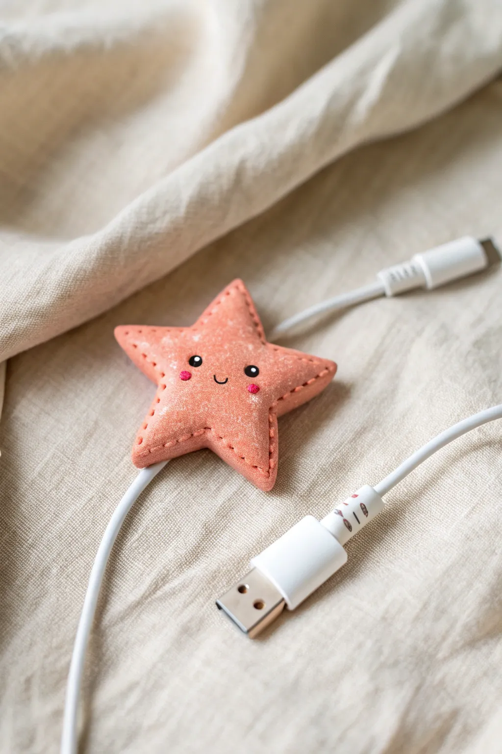 Make your charger adorable with a tiny clay star cable bite protector in bold, minimalist style.