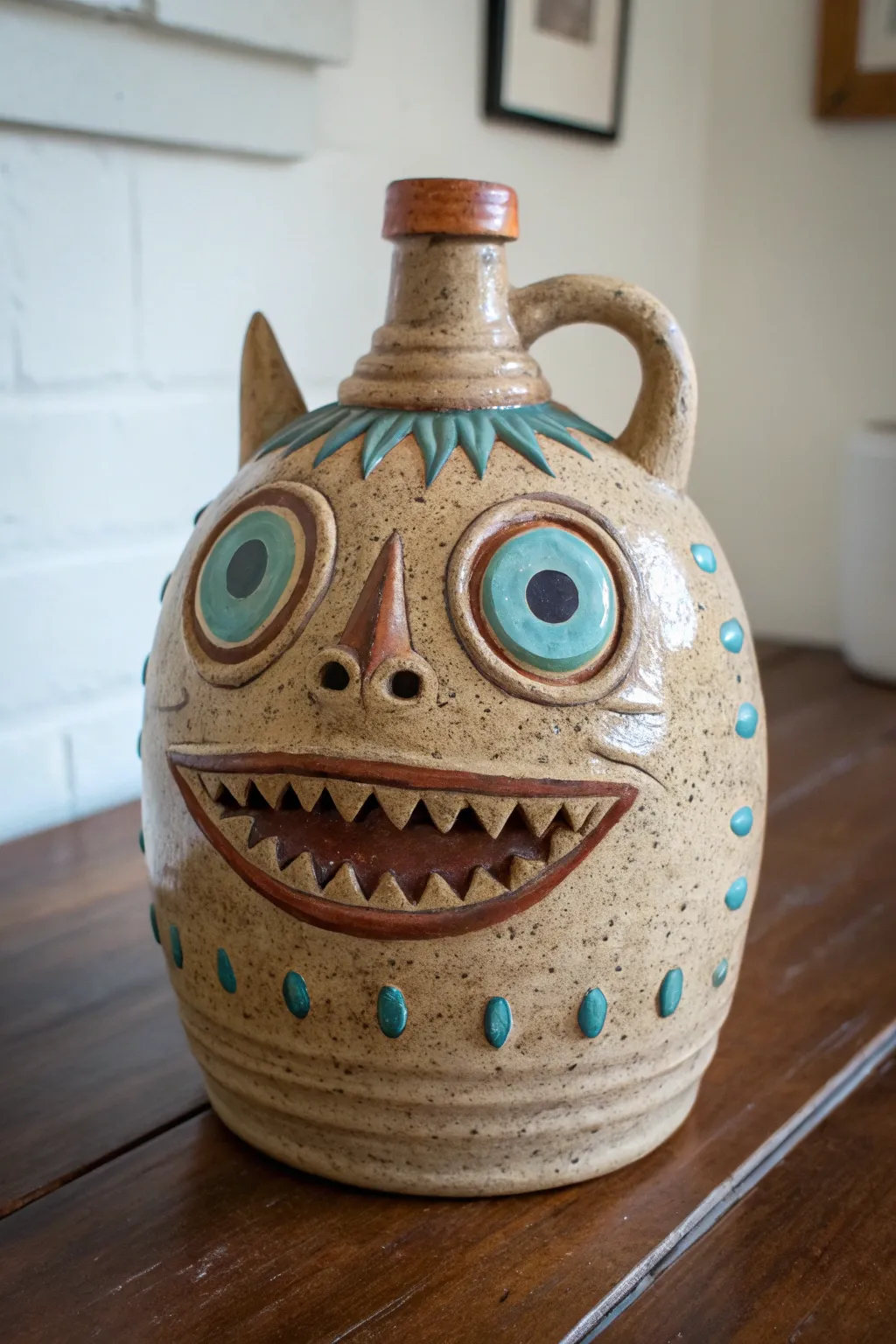 Coil-snake hair and bold teeth turn this easy monster face jug into a striking statement piece.