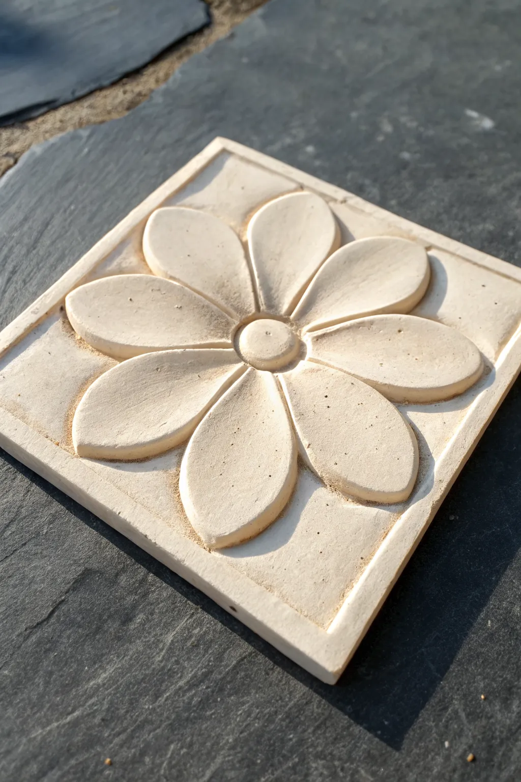 Simple raised 3D petal edge tile with bold terracotta tips and shadowy sculptural depth