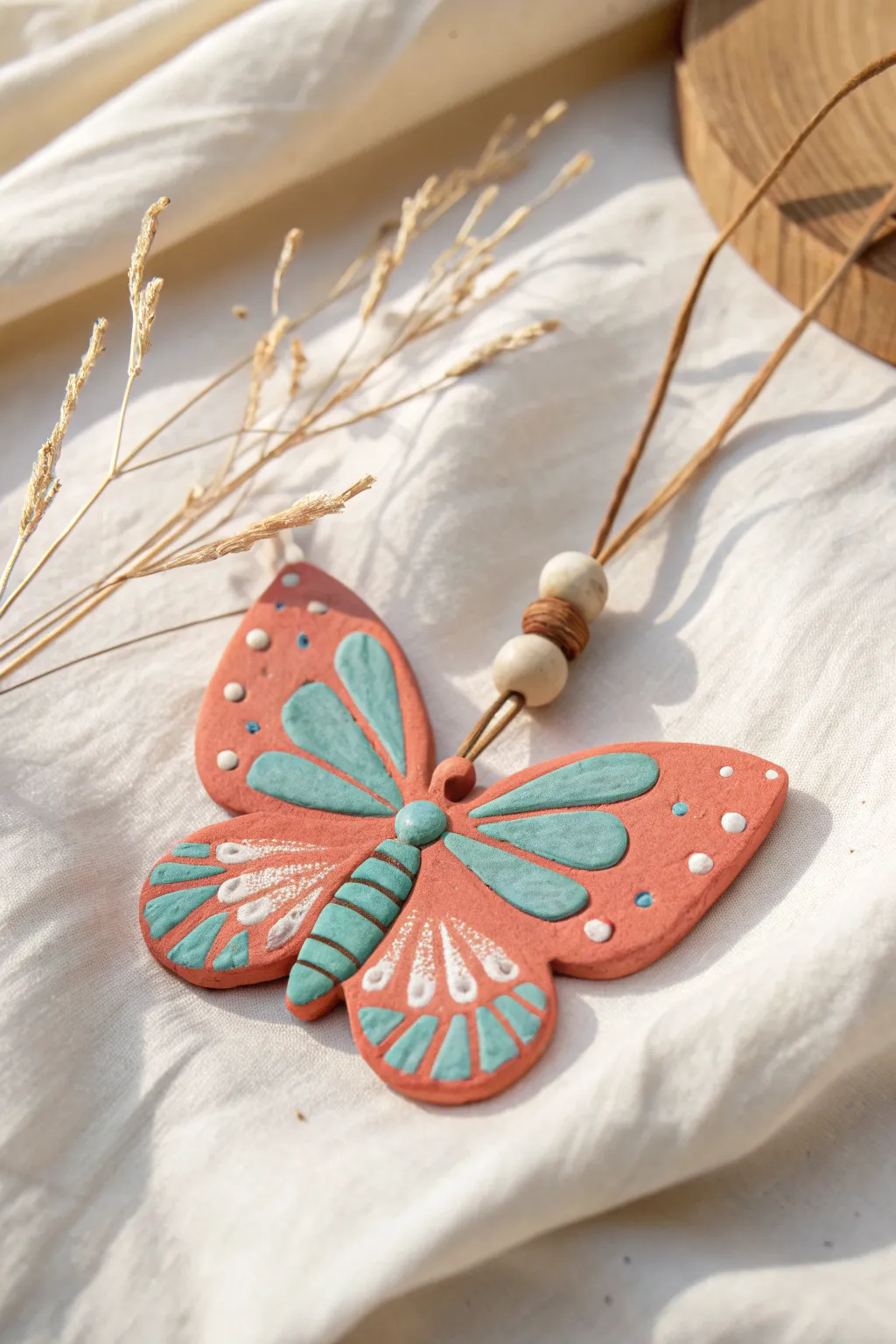 Colorful clay butterfly with pipe-cleaner antennae, a simple mixed-material kids craft