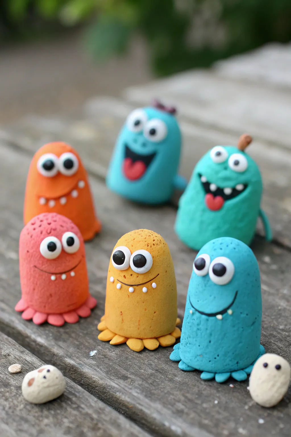 Weird little air dry clay finger puppets with goofy faces, bold colors, and cozy minimalist vibes.
