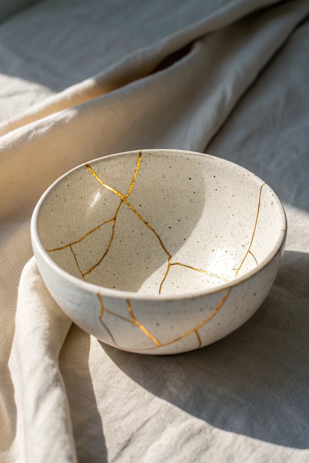 Kintsugi-inspired crack accents turn a simple handmade bowl into a bold, minimal decor piece.