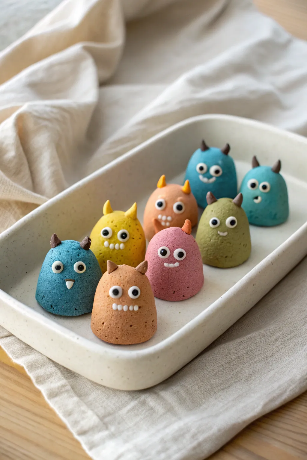 Mix-and-match mini blob monsters in bold colors, styled as a cute collectible set