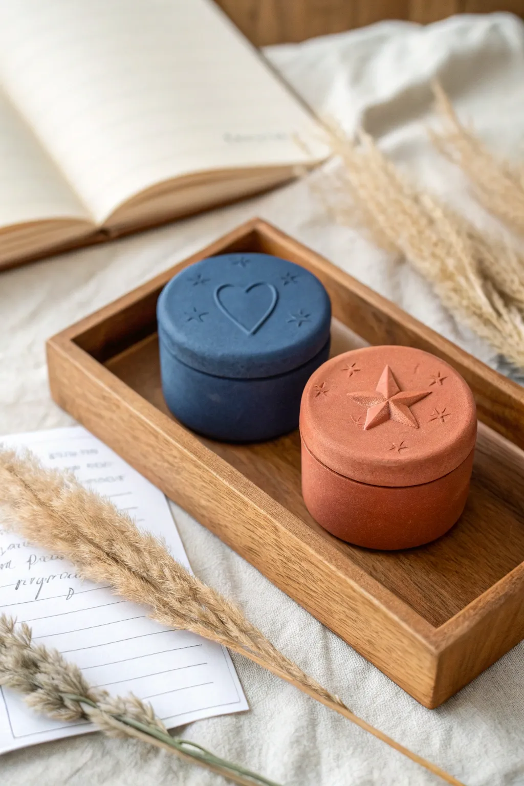 Tiny time-capsule clay boxes to stash sweet date-night notes and keepsakes for later.