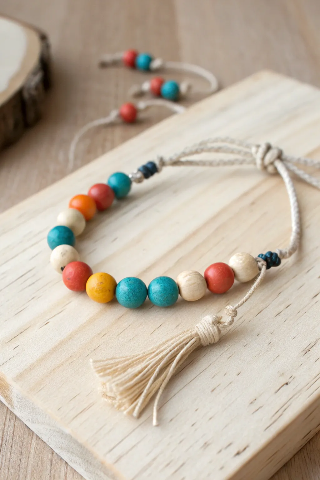 Colorful clay bead tassel bracelet, simple to make and perfect for kids to wear or gift.