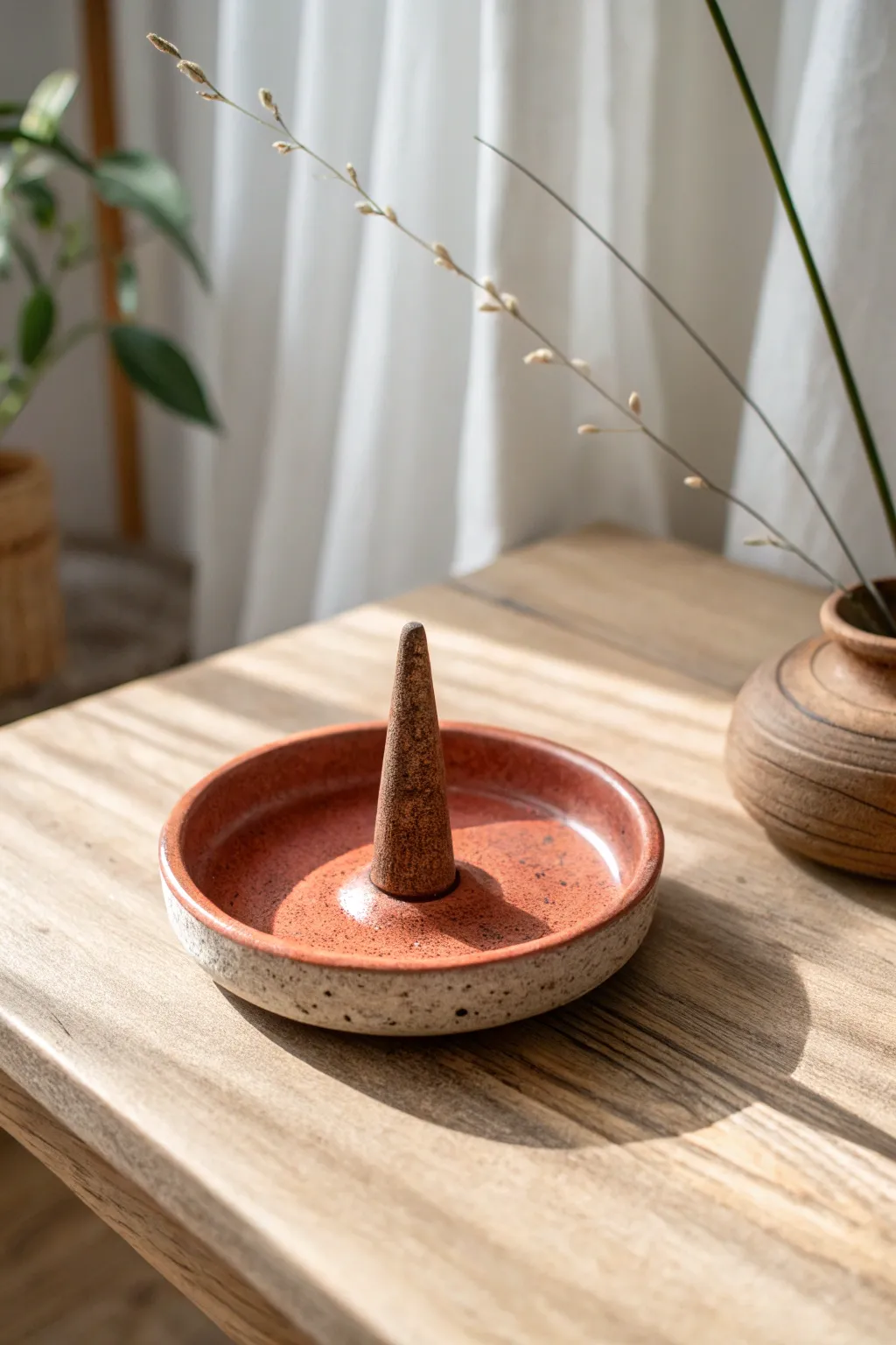 Minimal matte ceramic incense holder with ash catch tray, calming Scandinavian boho decor