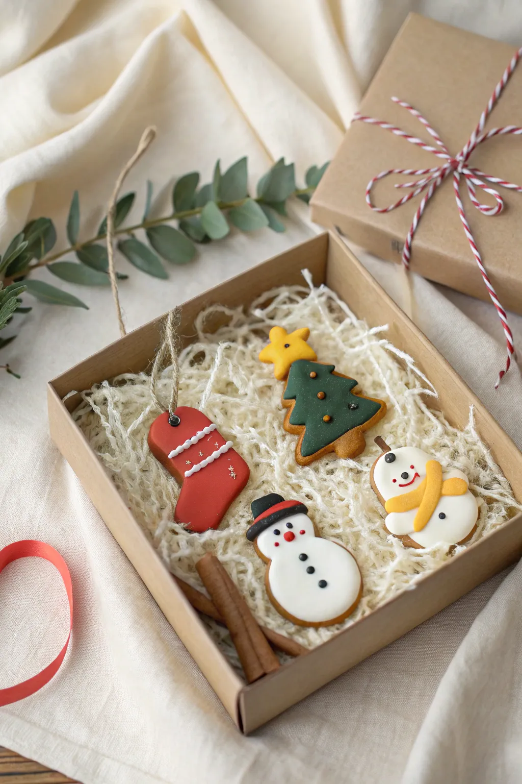 Mini clay Christmas charm set in a gift box, a sweet handmade idea for stockings and gifts