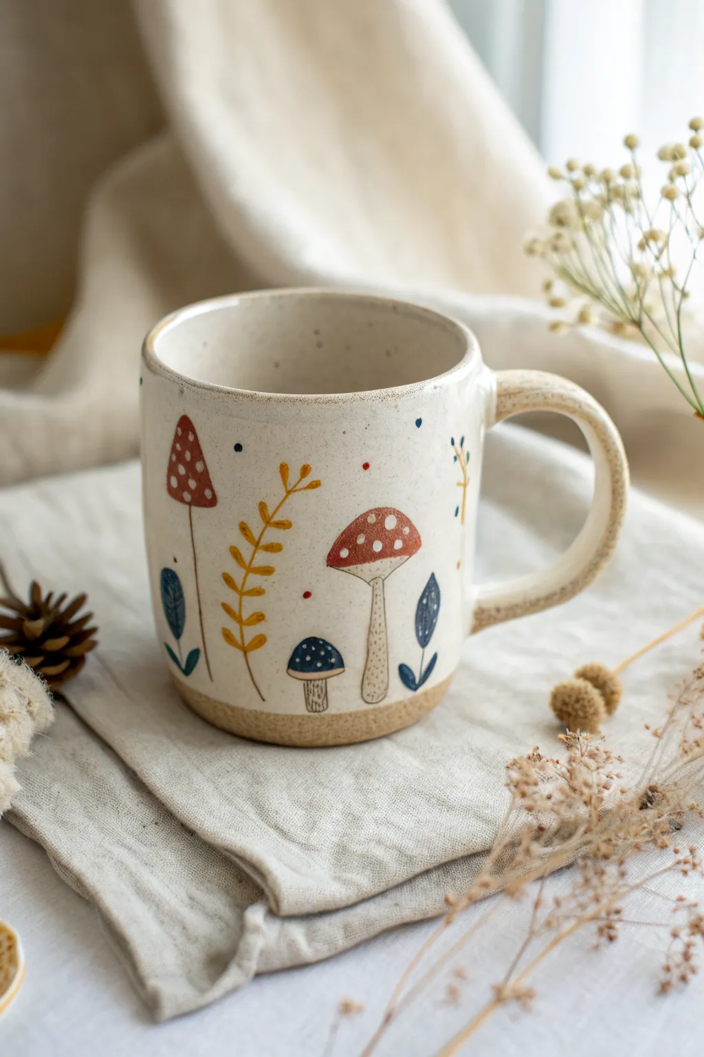 Minimalist mug art with easy 3D clay charms and bold painted pops for a playful finish