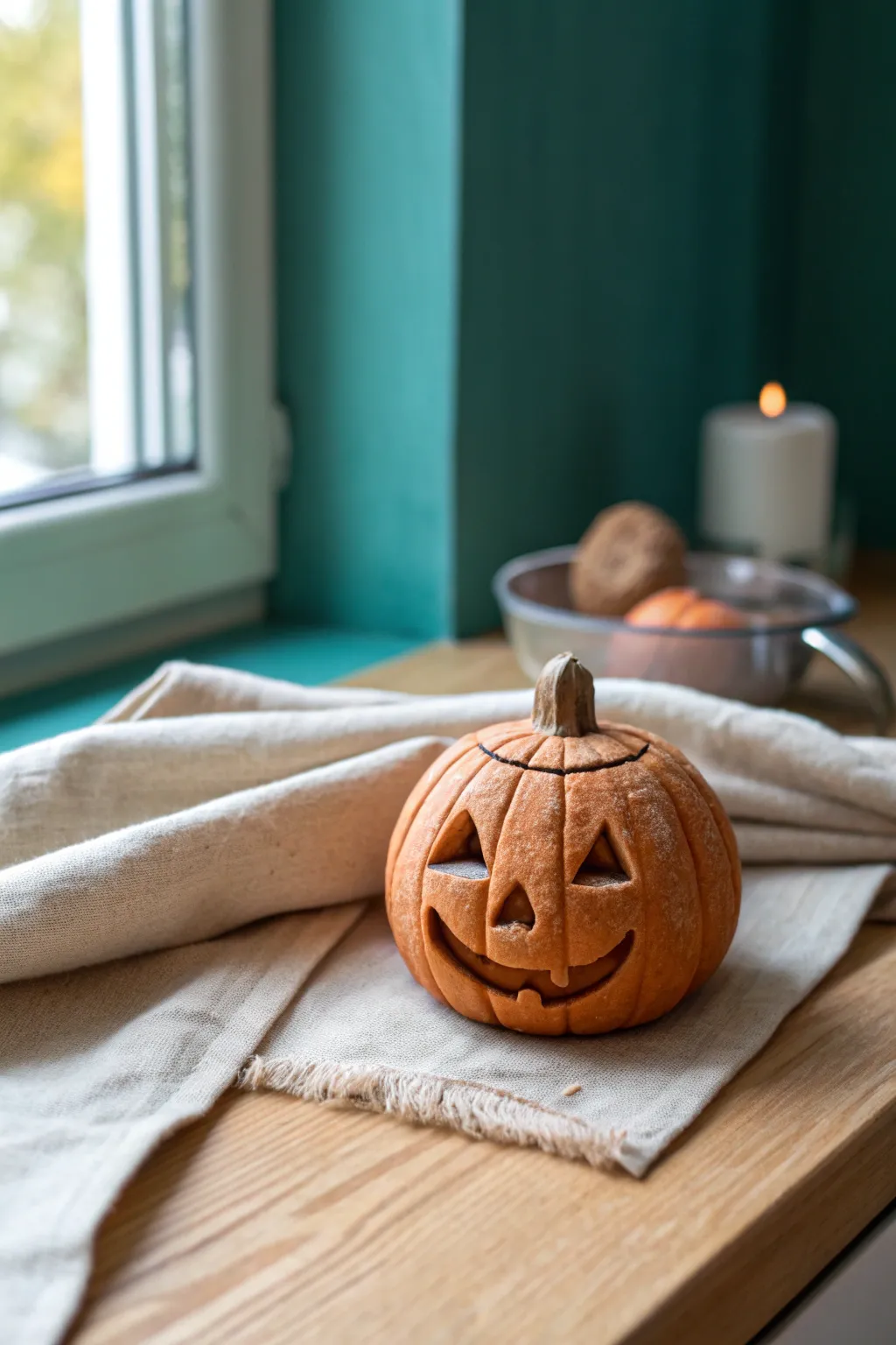 Cozy pumpkin clay magnet set with simple grooves and a cute jack o lantern face, fall ready.