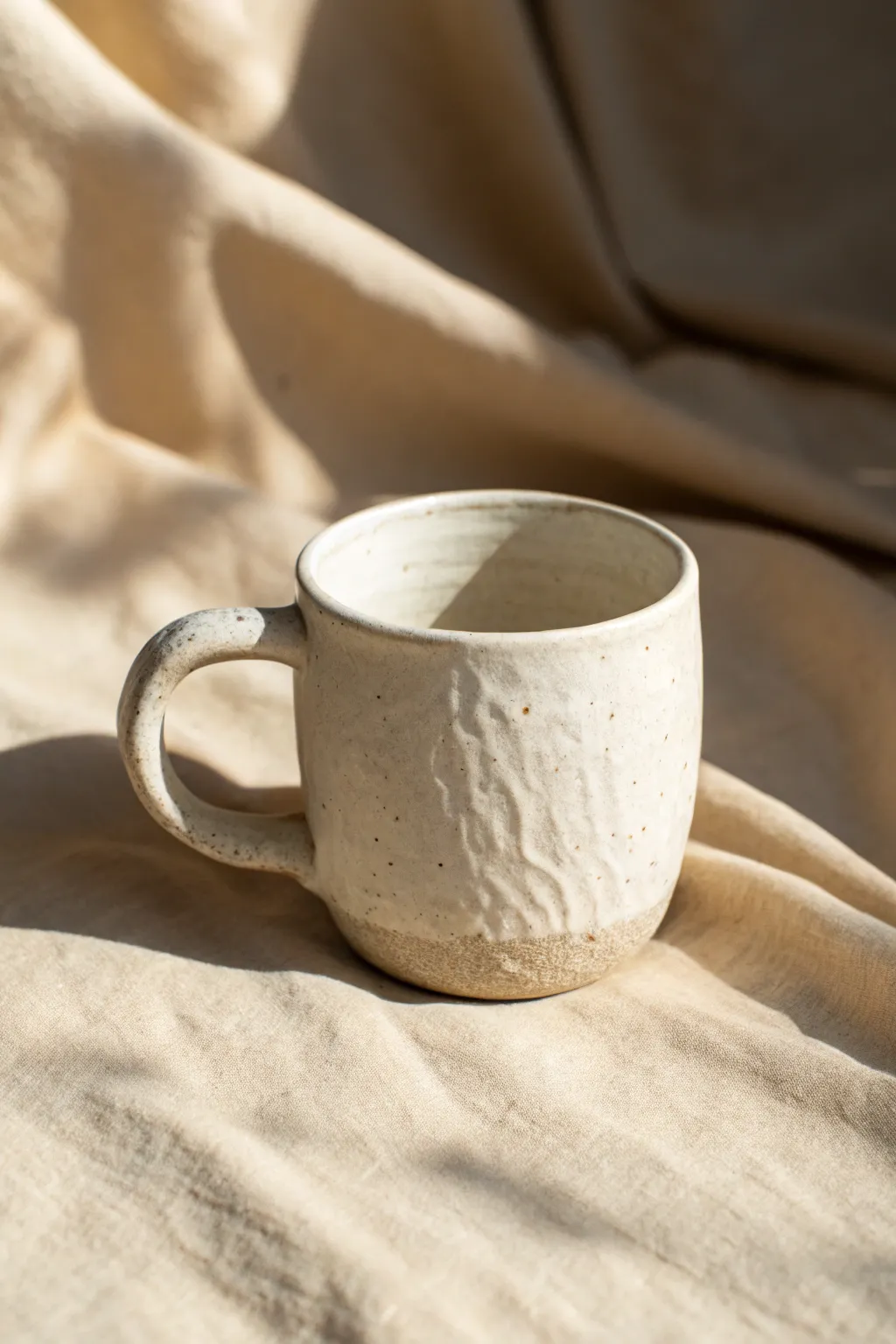 Simple pinch pot mug with a raised sprig medallion for an easy, tactile handmade statement.