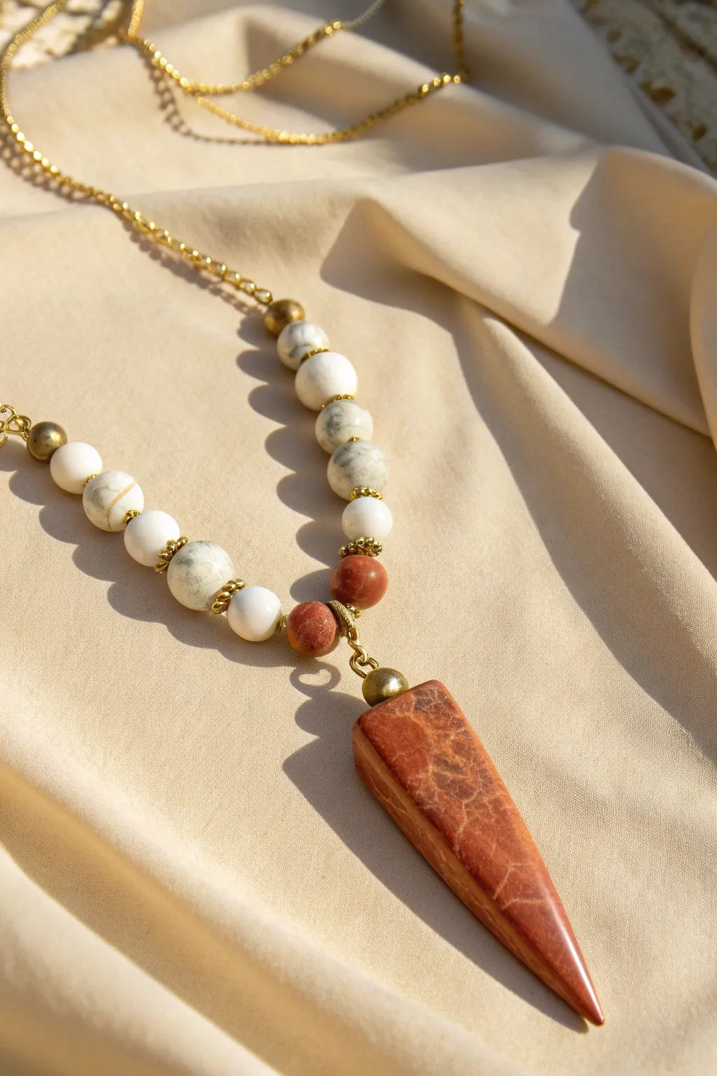 Bold polymer clay dagger bead necklace with simple rounds for a clean edgy statement