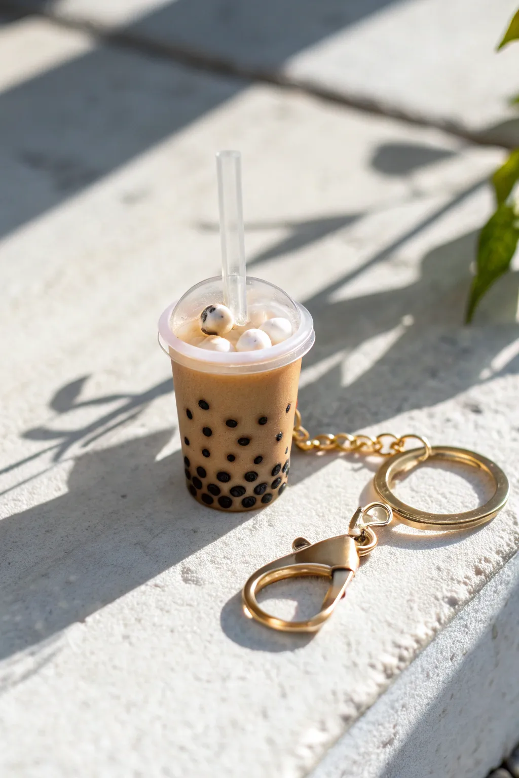 Glossy milk tea cup charm with pearl boba details, chunky and cute for easy DIY vibes.