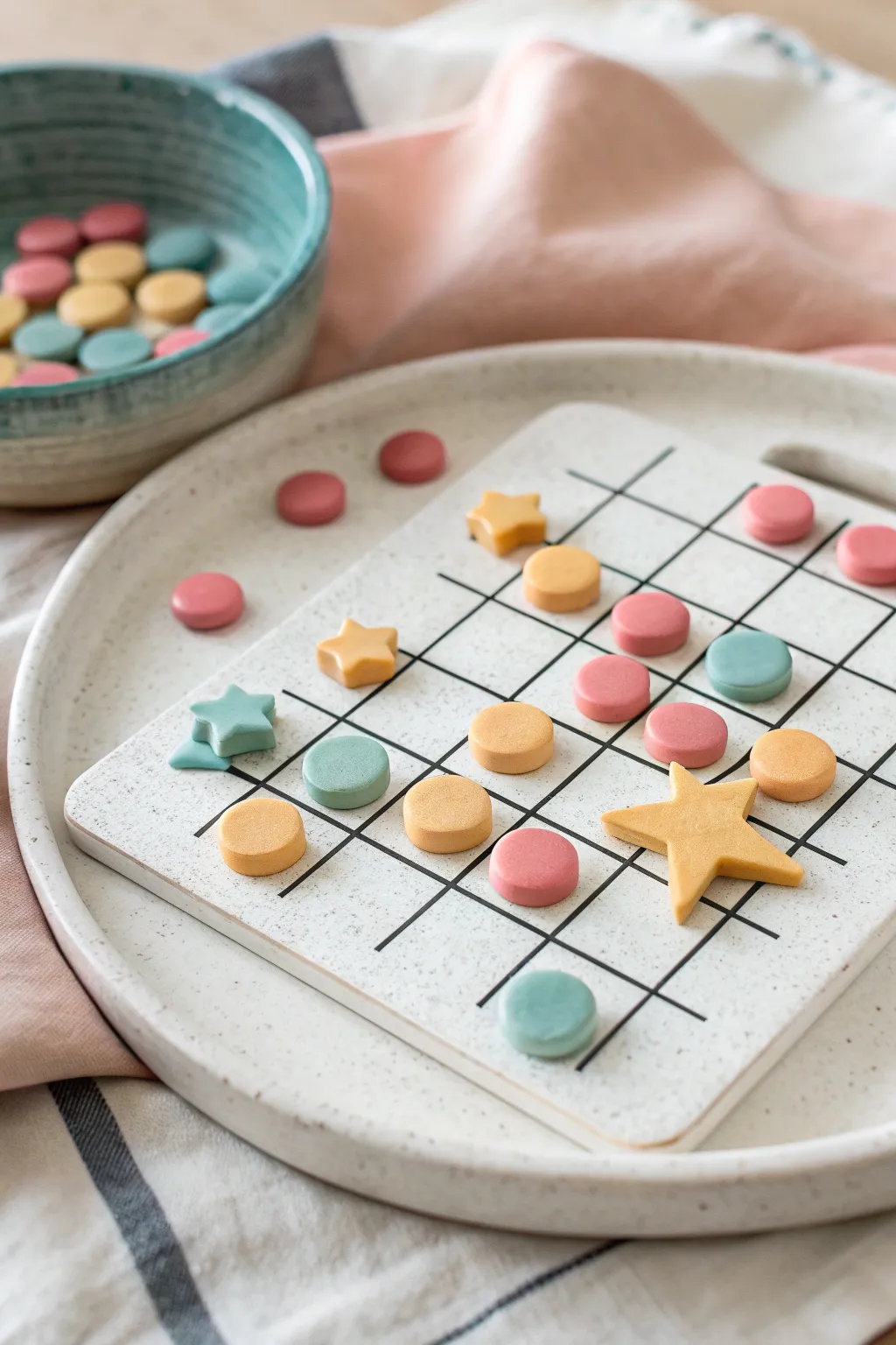 Afternoon DIY game set: kawaii polymer clay stars and hearts on a minimalist mini board