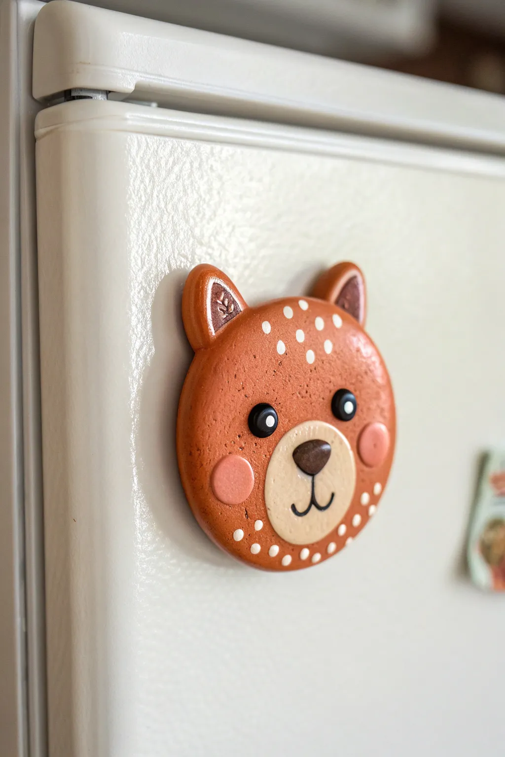 Chubby animal face polymer clay magnet, a beginner friendly pop of color for your fridge.