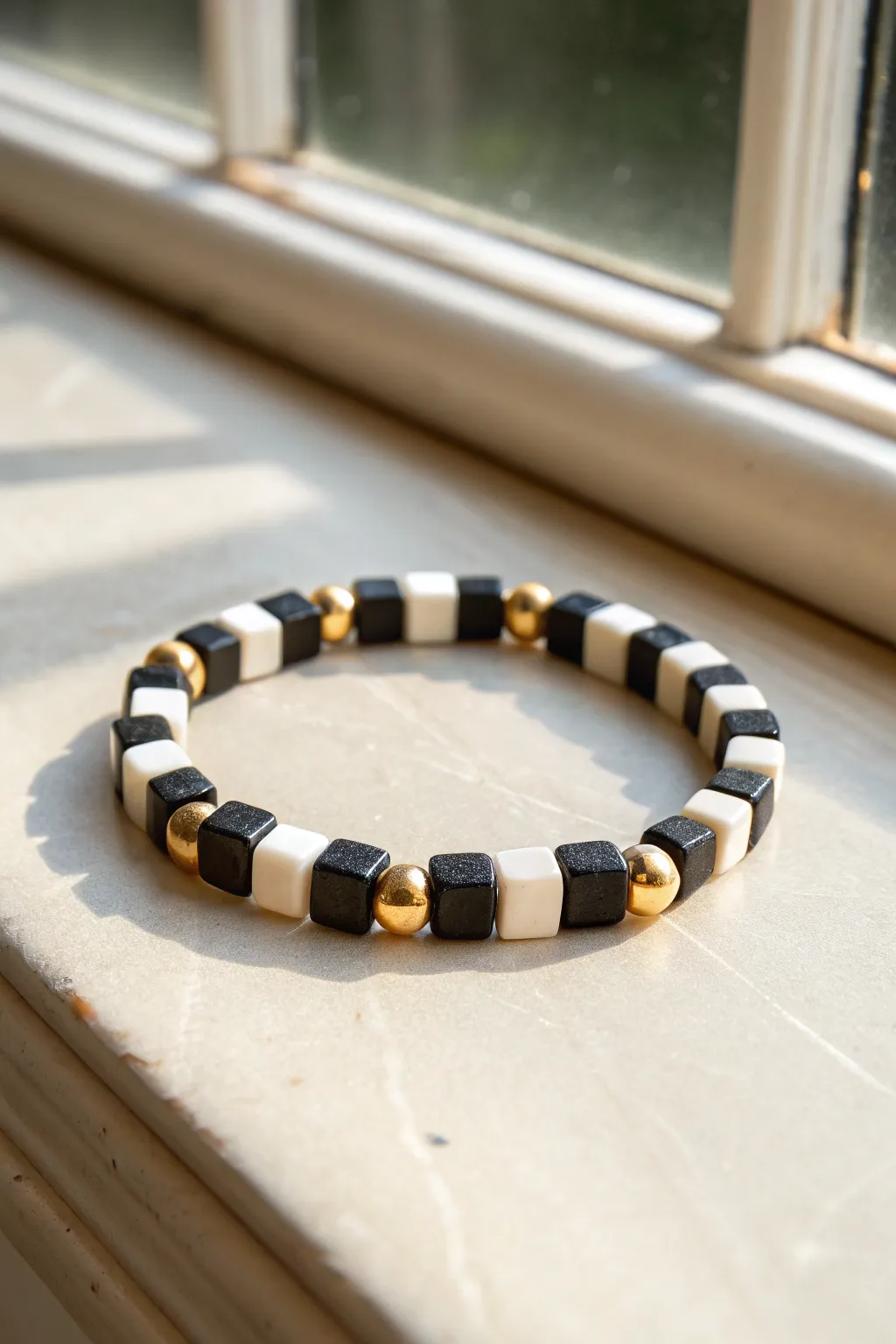 Bold checkerboard clay bracelet with gold spacers for a preppy, cute color pop look