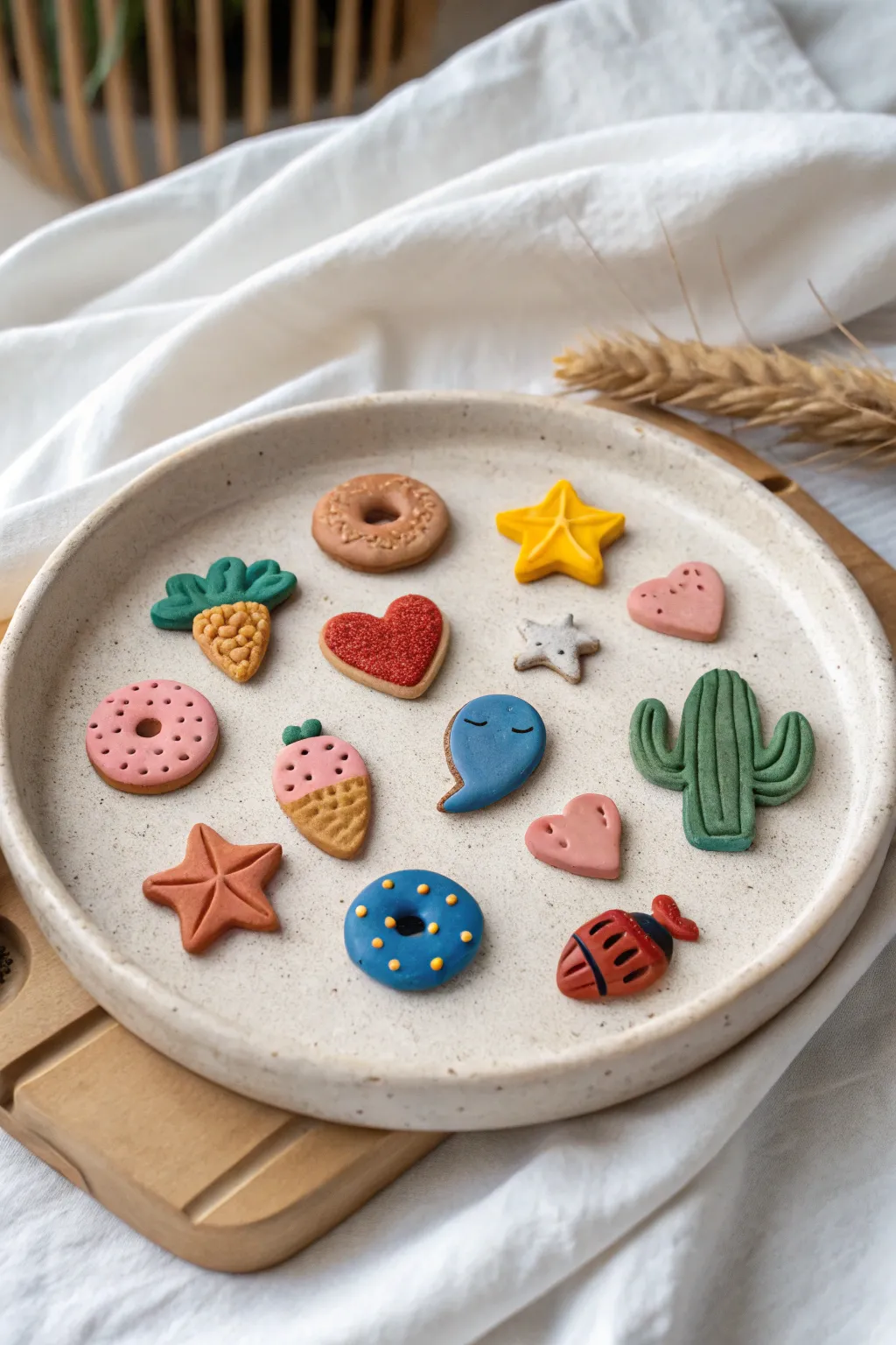 Mystery grab-bag minis on a handmade platter, 10 tiny clay surprises in one joyful sitting.