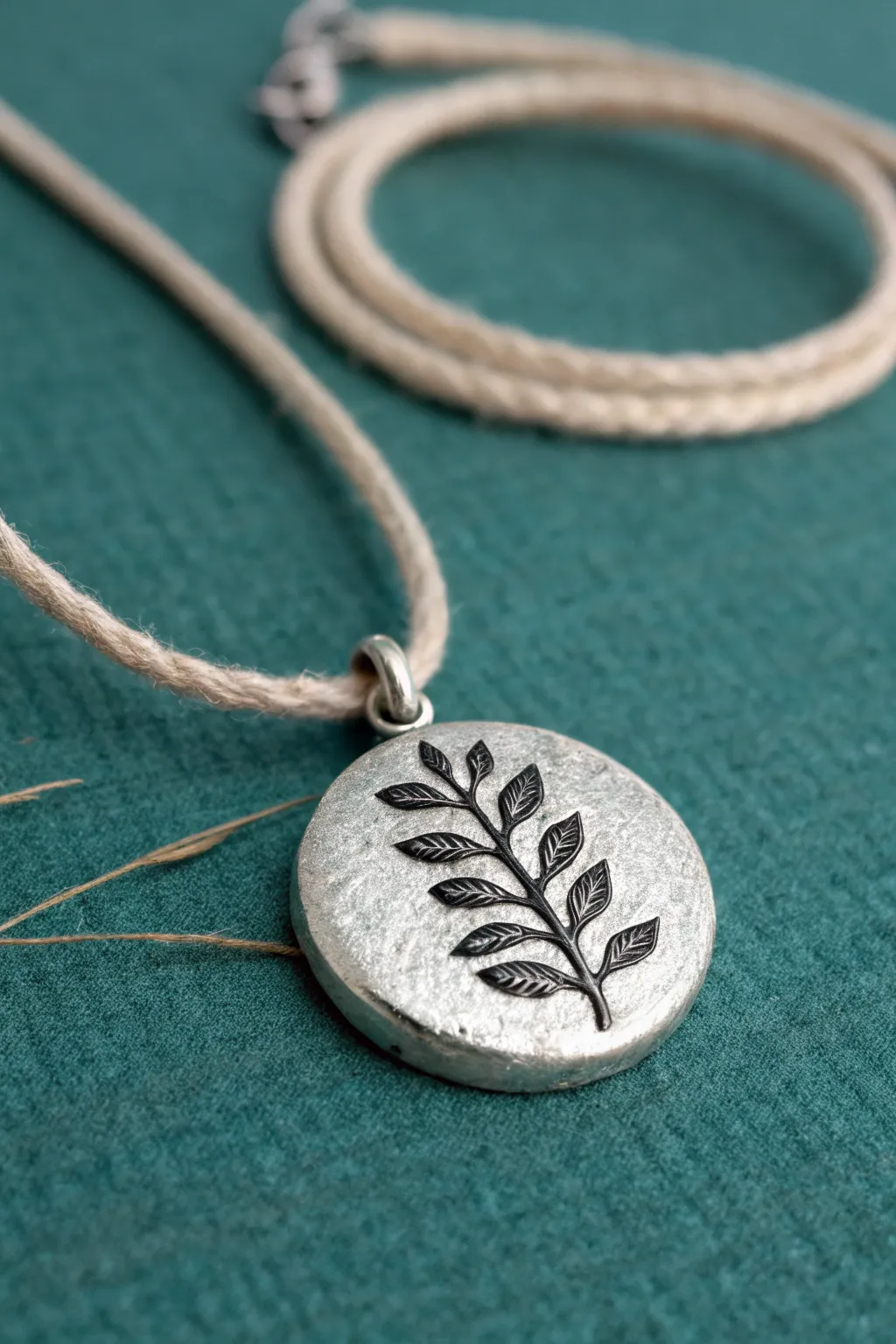 Dark patina meets bright silver highlights in a simple textured pendant that pops beautifully.