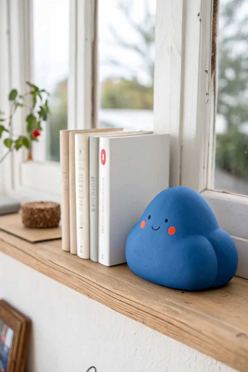 Chunky cloud-like clay bookend in bold color, adding playful minimalist charm to your shelf