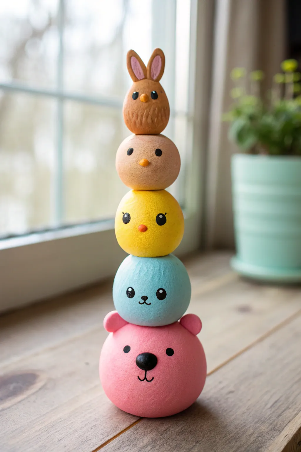 Easy soft clay critter stack totem: bold colors, simple shapes, and cozy minimalist vibes