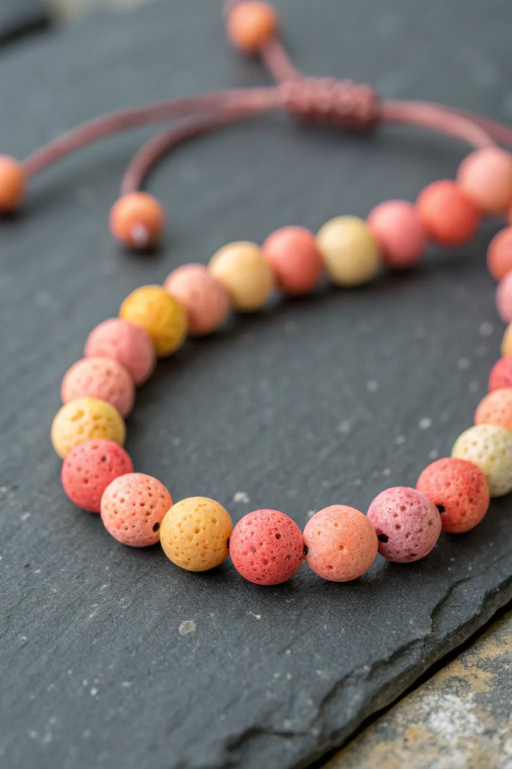 Speckled sunset clay bead bracelet in warm coral and gold, minimal yet boldly boho.