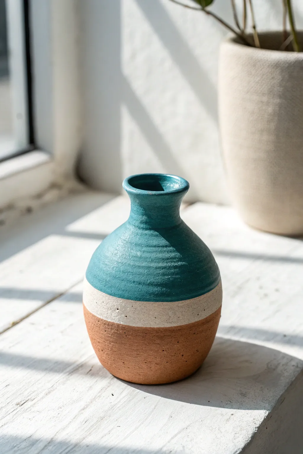 Terracotta mini vase with modern two tone dipped finish, minimalist boho color pop.