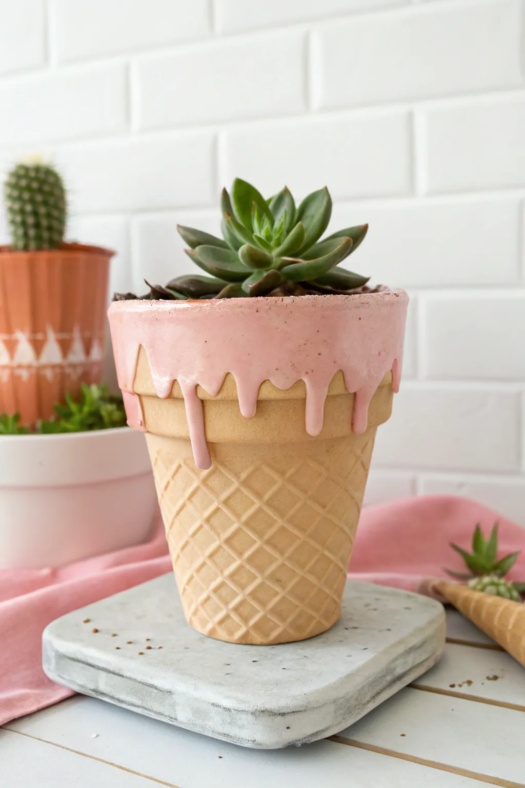 Drippy dessert glazed terracotta pot, glossy and playful, adding sweet style to any plant.