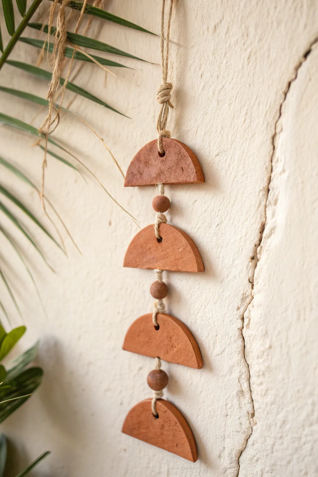 Minimal air dry clay wall charm with simple cutouts, a calm Scandinavian boho DIY accent.