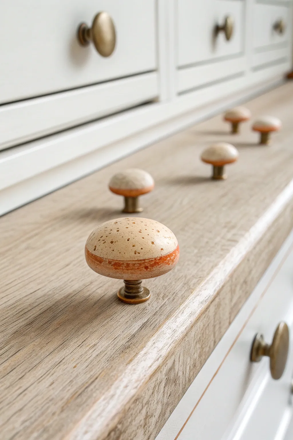 Simple air dry clay drawer knobs in soft neutrals, an easy upgrade that sells well
