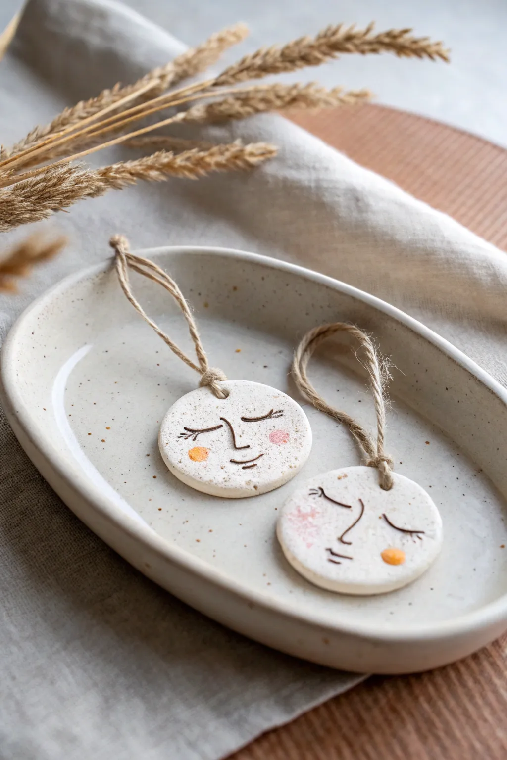 Playful air-dry clay portrait charms, imperfect and sweet for an at-home pottery date night idea.