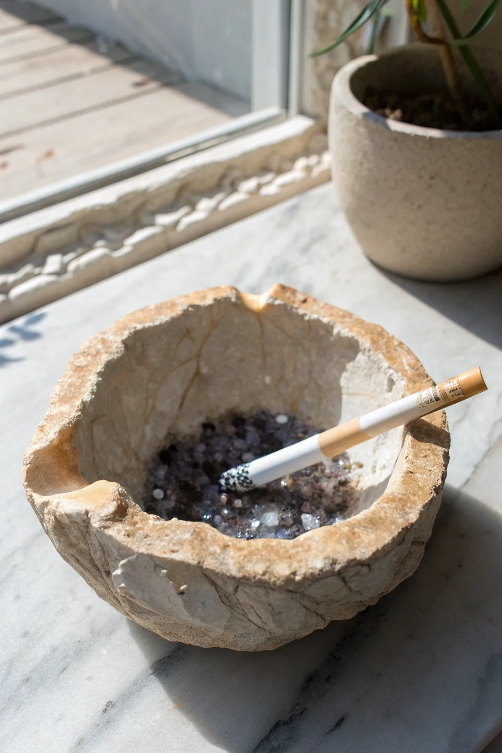Geode-inspired clay ashtray with a faceted rim and a subtly sparkly crystal-look interior