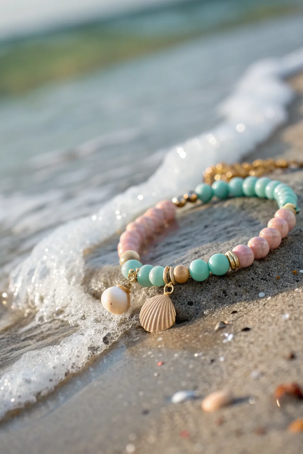 Matte clay beads meet tiny ocean charms for an effortless summer beach bracelet stack.