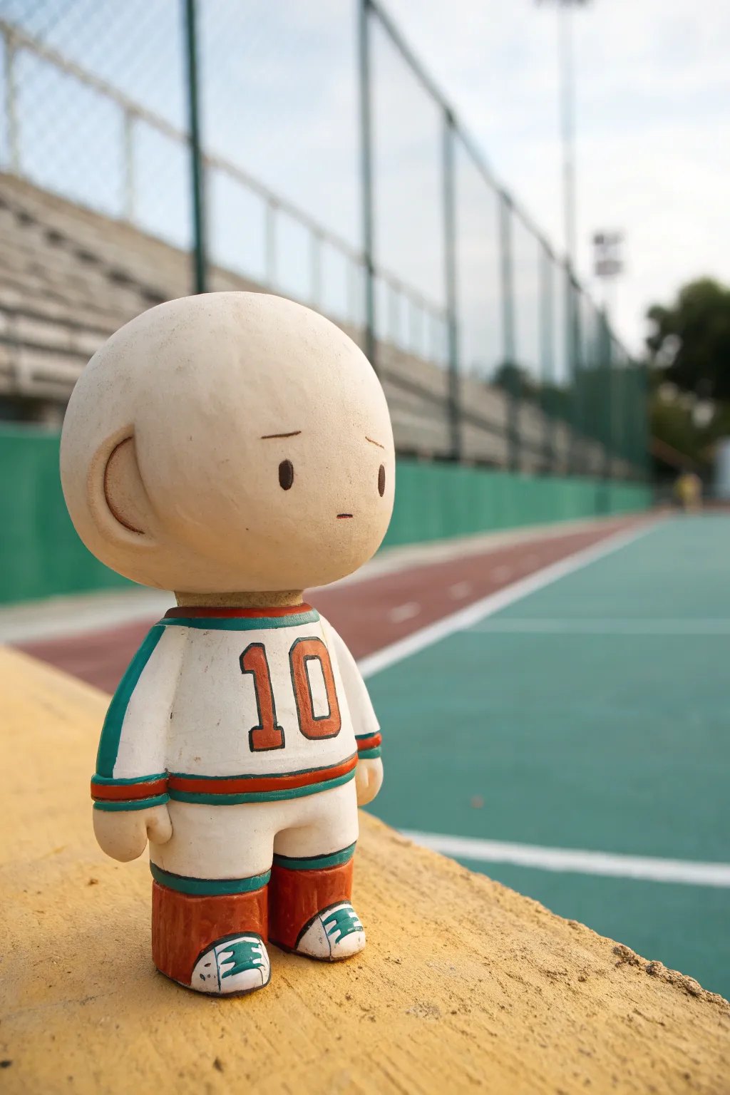 Minimal sports fan clay bobblehead with chunky jersey and bold colors, clean and easy to paint