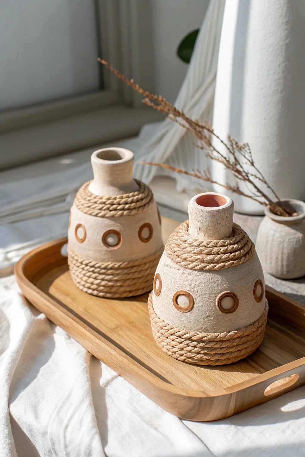 Mystery bag clay swap results: two sister sculptures in shared shapes and colors, date-night fun