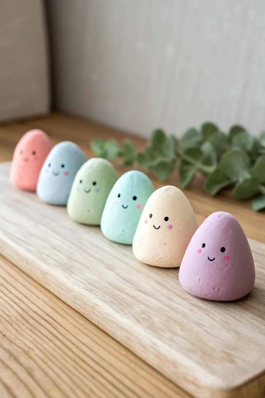 Pastel mood blob figures with simple faces, an easy batch-make clay idea with cozy vibes
