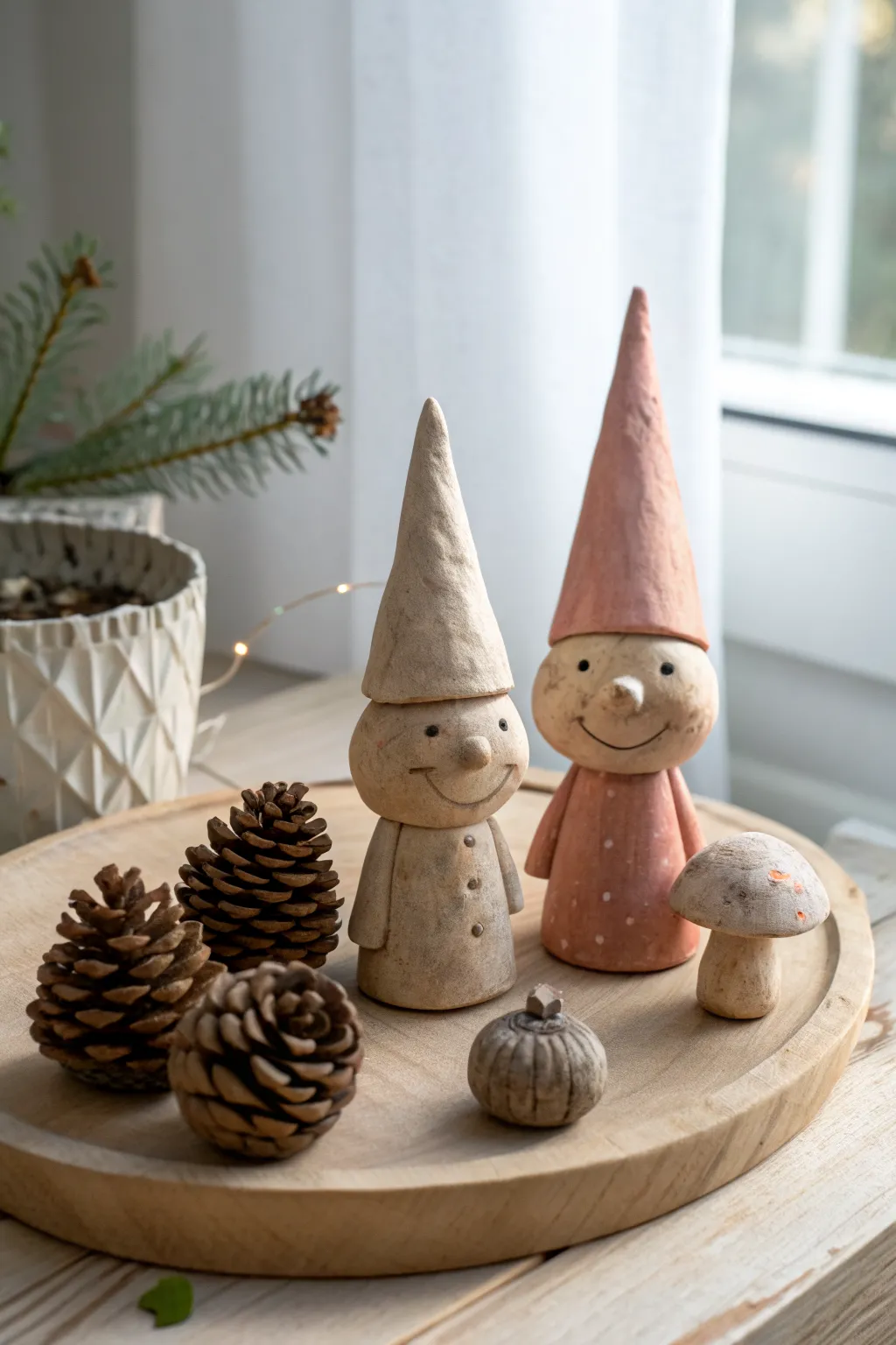Tiny clay gnomes and smiling mushroom pals, a cozy kids project with Scandinavian charm