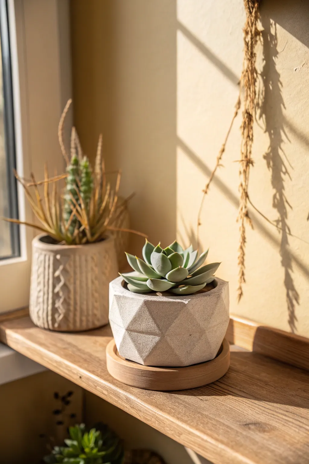 Minimal succulent planter with a grumpy twist, clean lines, handmade charm for his desk.