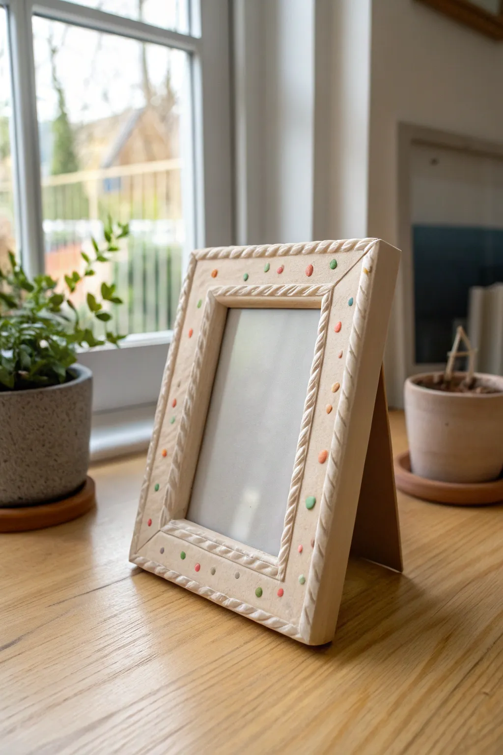 Sweet drippy frosting clay frame with sprinkle dots, minimal Scandinavian look and warm contrast