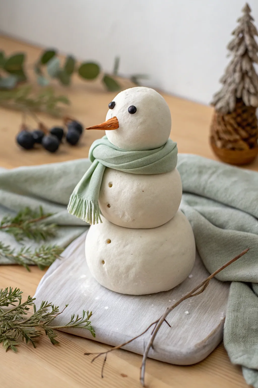 Funny-cute melted clay snowman puddle sculpture with a cozy minimalist winter vibe