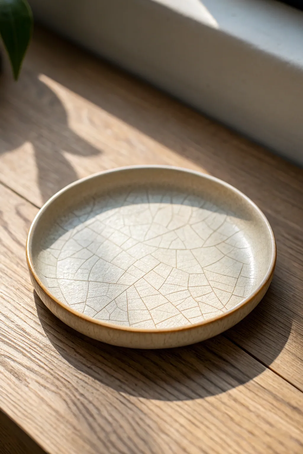 Minimal plate with intentional crackle slip center, showcasing beautiful dry-crack texture