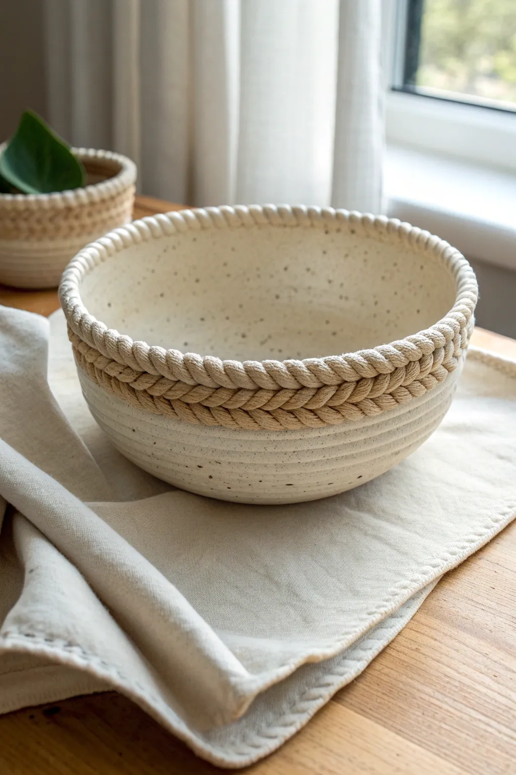 Beginner-friendly bowl with a braided coil rim that adds texture without complexity