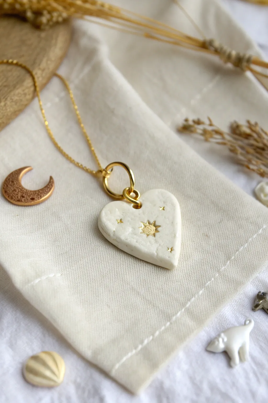 Glossy air dry clay charm pendant with simple mini shapes, perfect for bag tags and gifts
