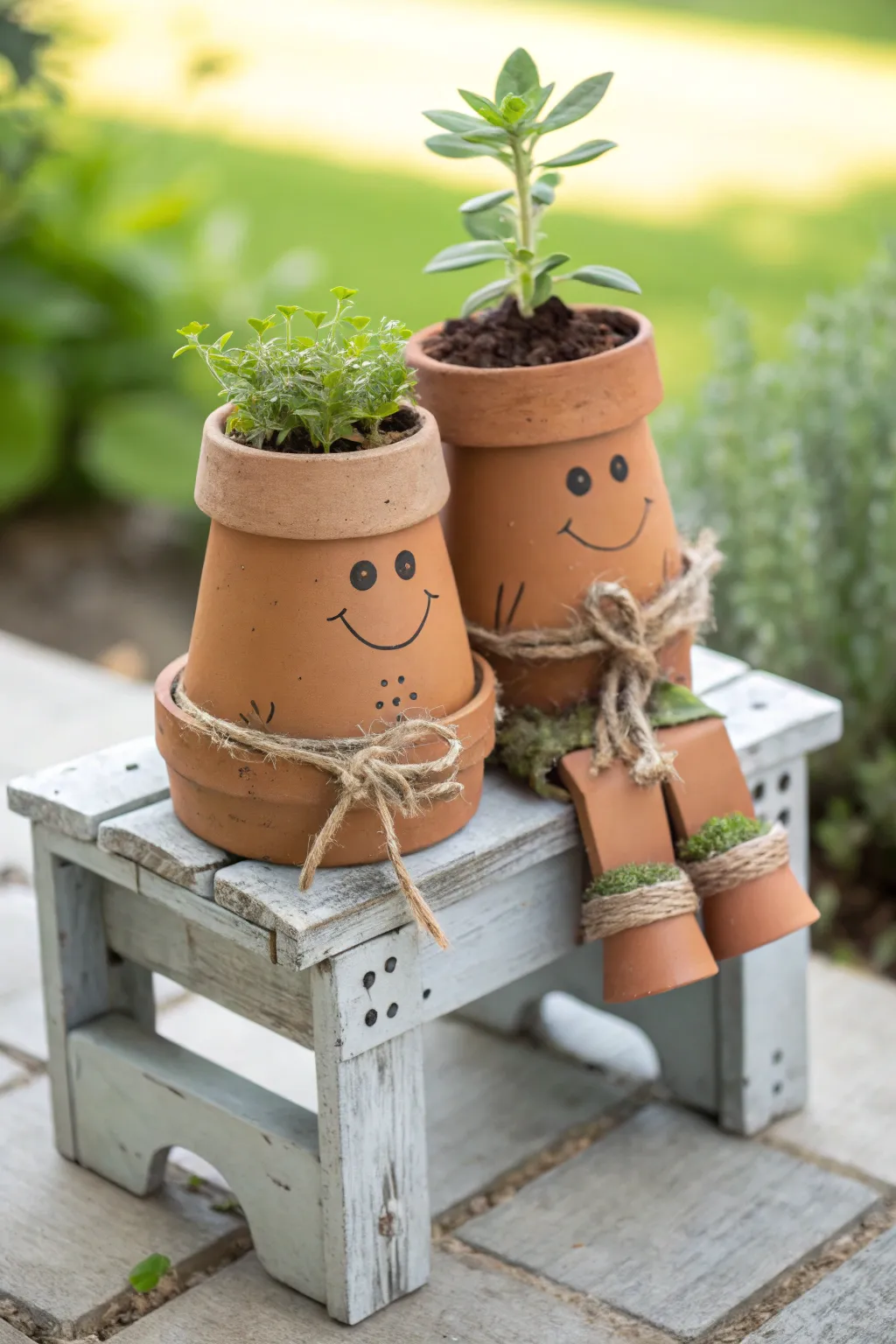 Sweet clay pot people bench sitter adds cozy charm to your garden with an easy DIY finish
