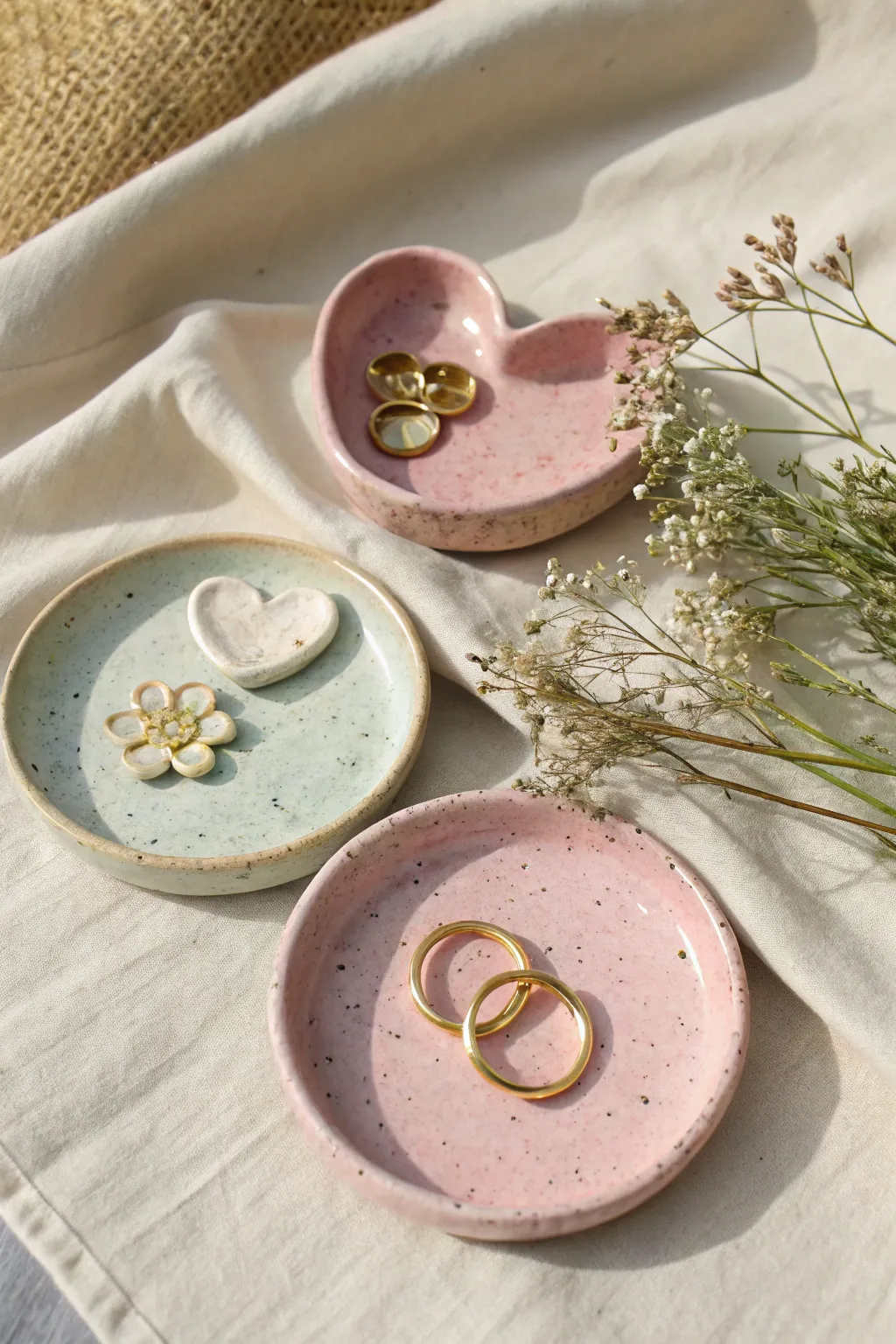 Stackable pastel mini plates in playful shapes, perfect for jewelry and sweet snack moments.