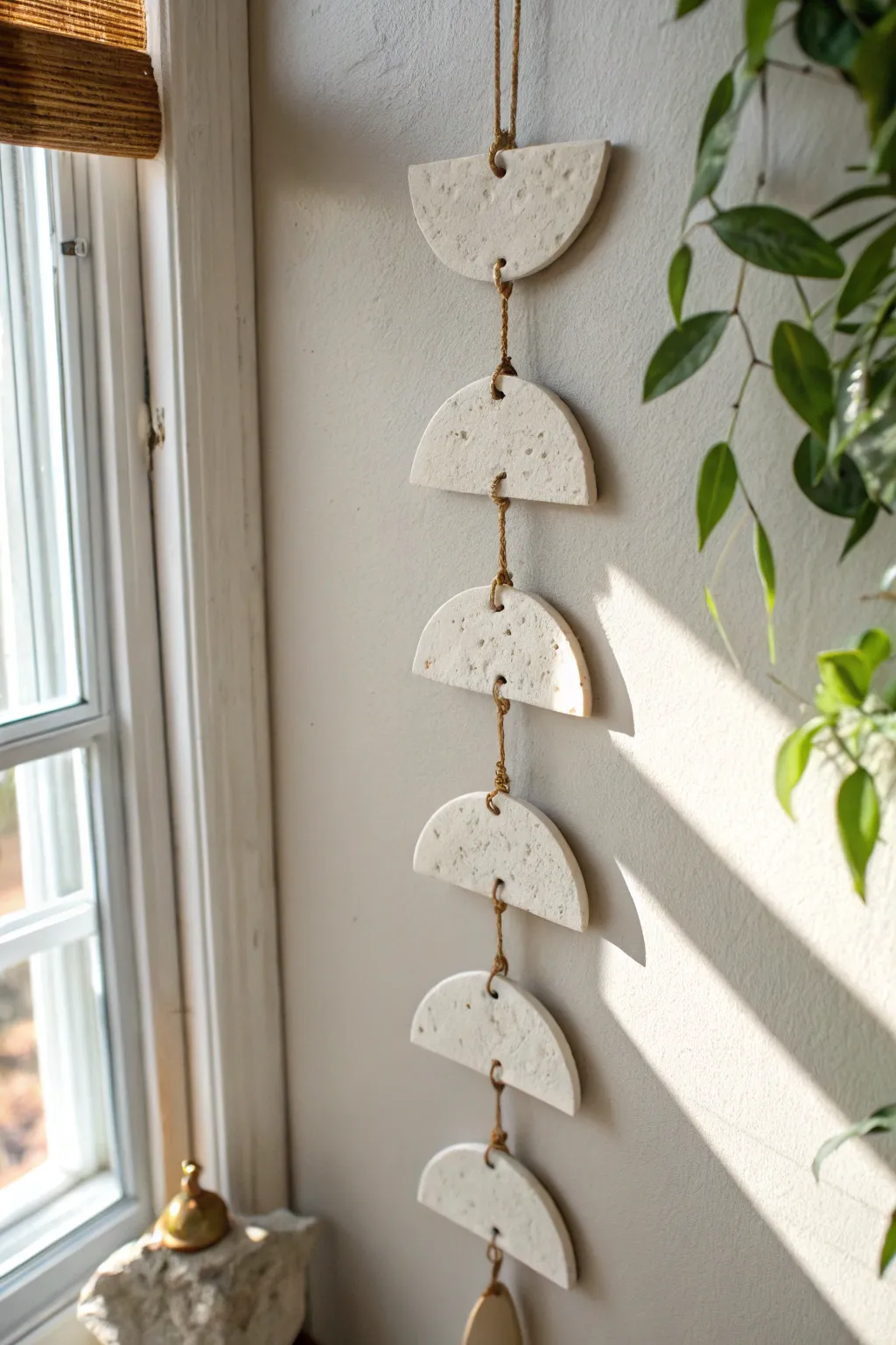 Minimal moon phase clay wall hanging: a calm boho accent and easy DIY gift idea.
