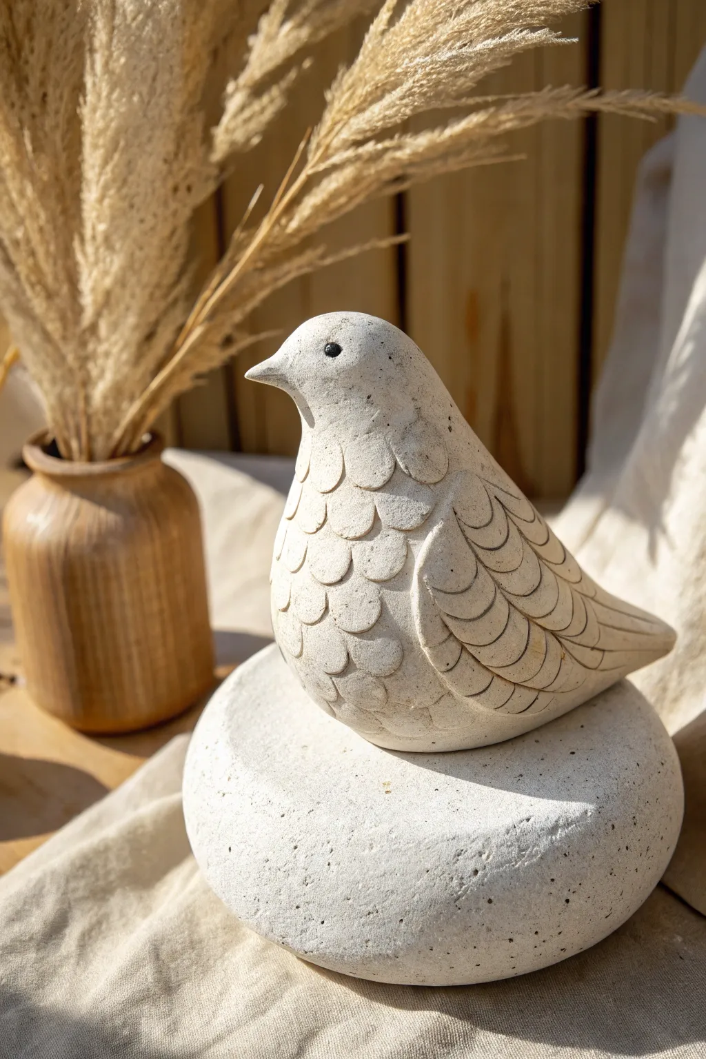 Easy clay bird with layered feather texture, minimalist and boho, finished look with crisp contrast