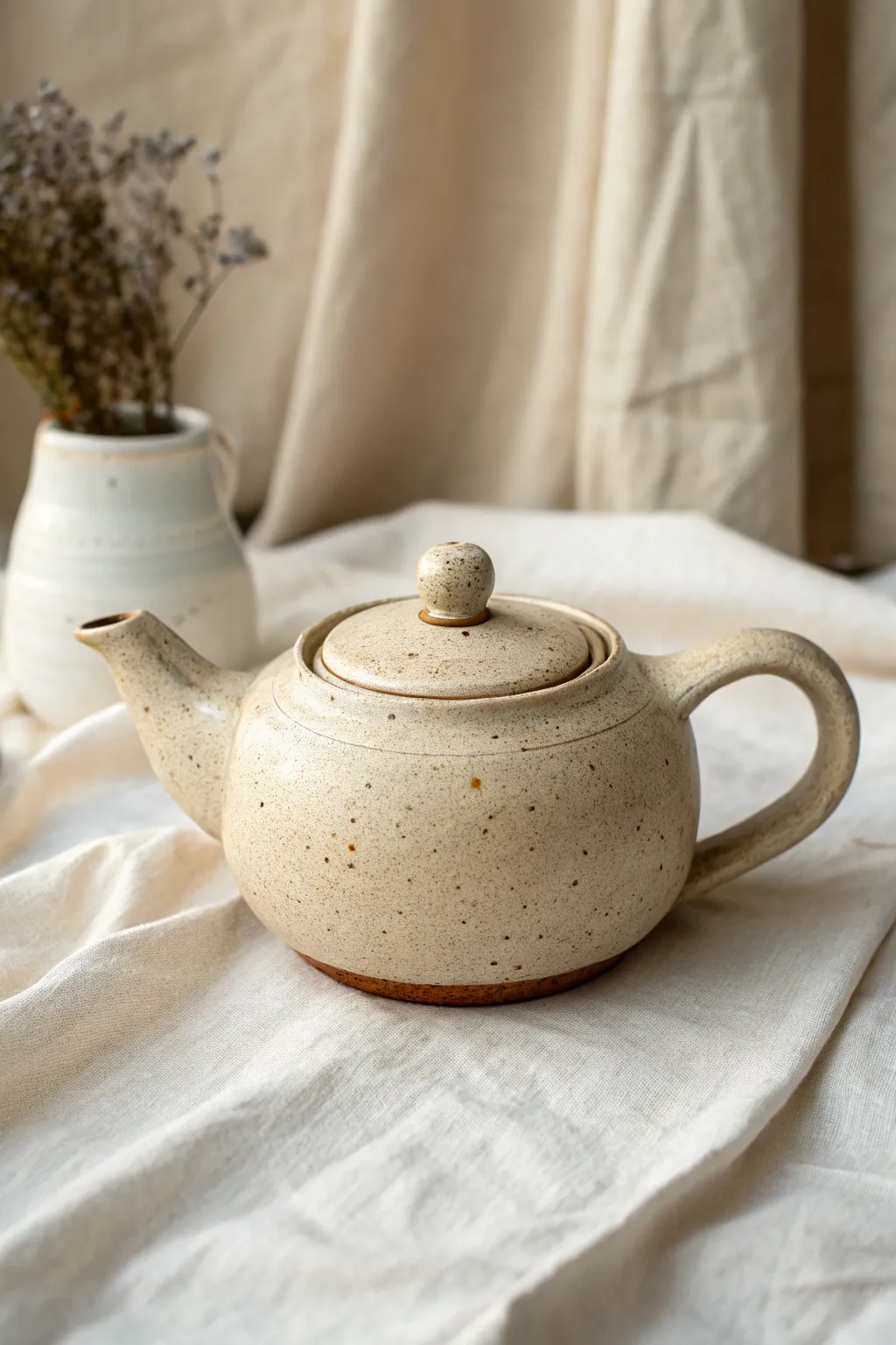 A charmingly wonky clay teapot that celebrates handmade imperfection in a minimalist style