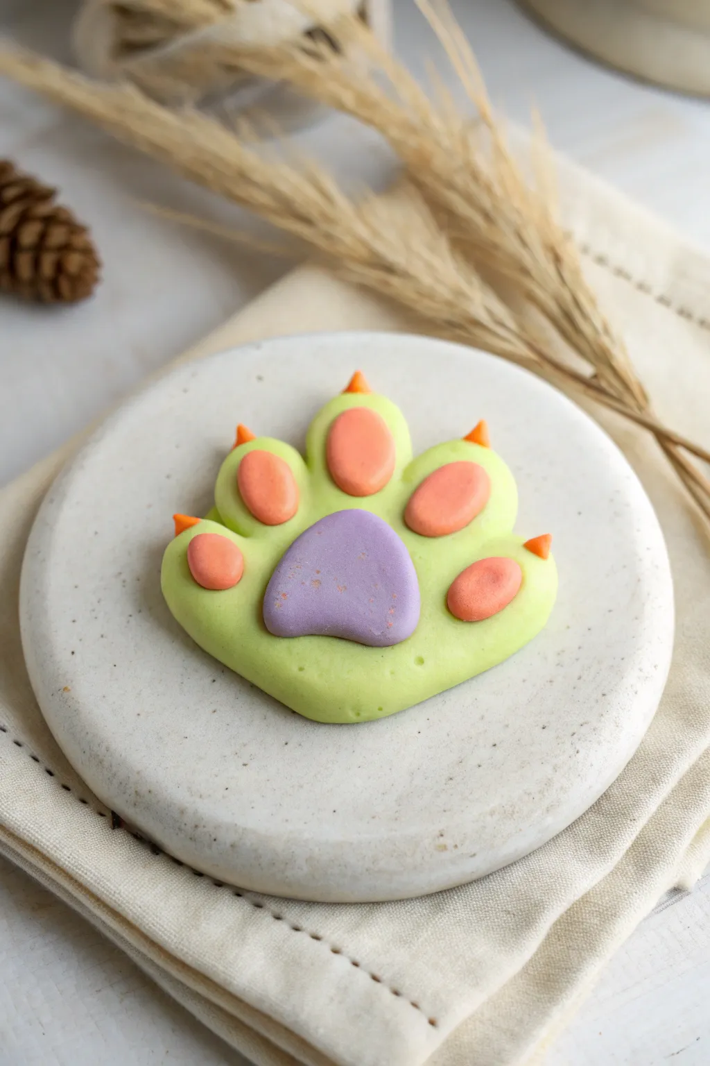 Cute monster toe beans in bright Halloween clay, minimal styling, perfect for spooky-cute décor.
