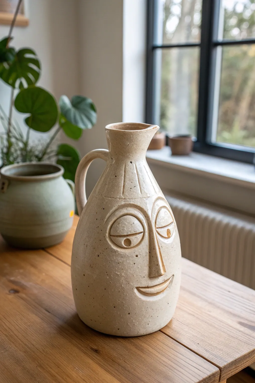 One jug, two moods: a sweet silly face in front and a tiny spooky surprise on the back