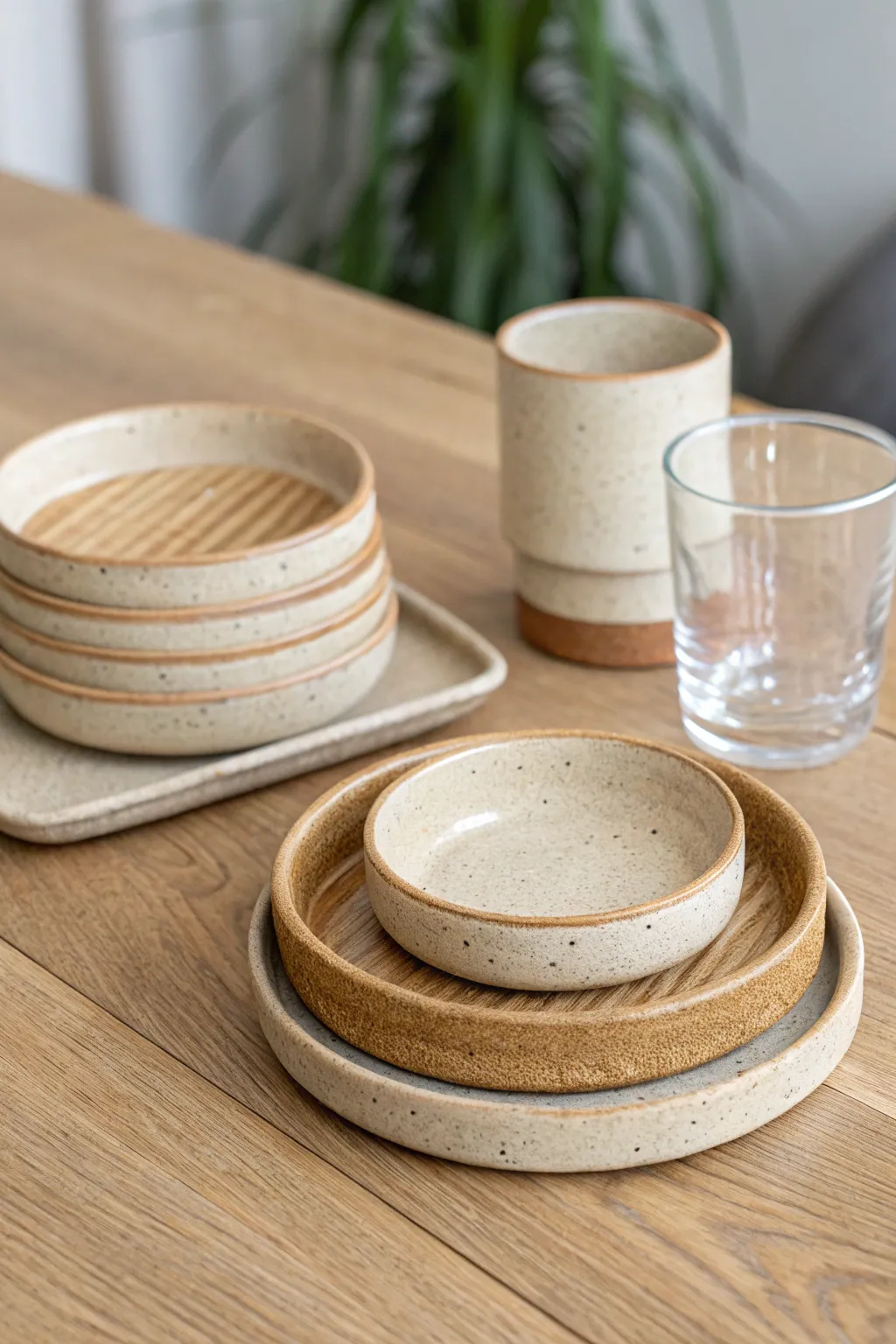 Textured ceramic coasters with a matching trivet keep drinks steady and look effortlessly Nordic.
